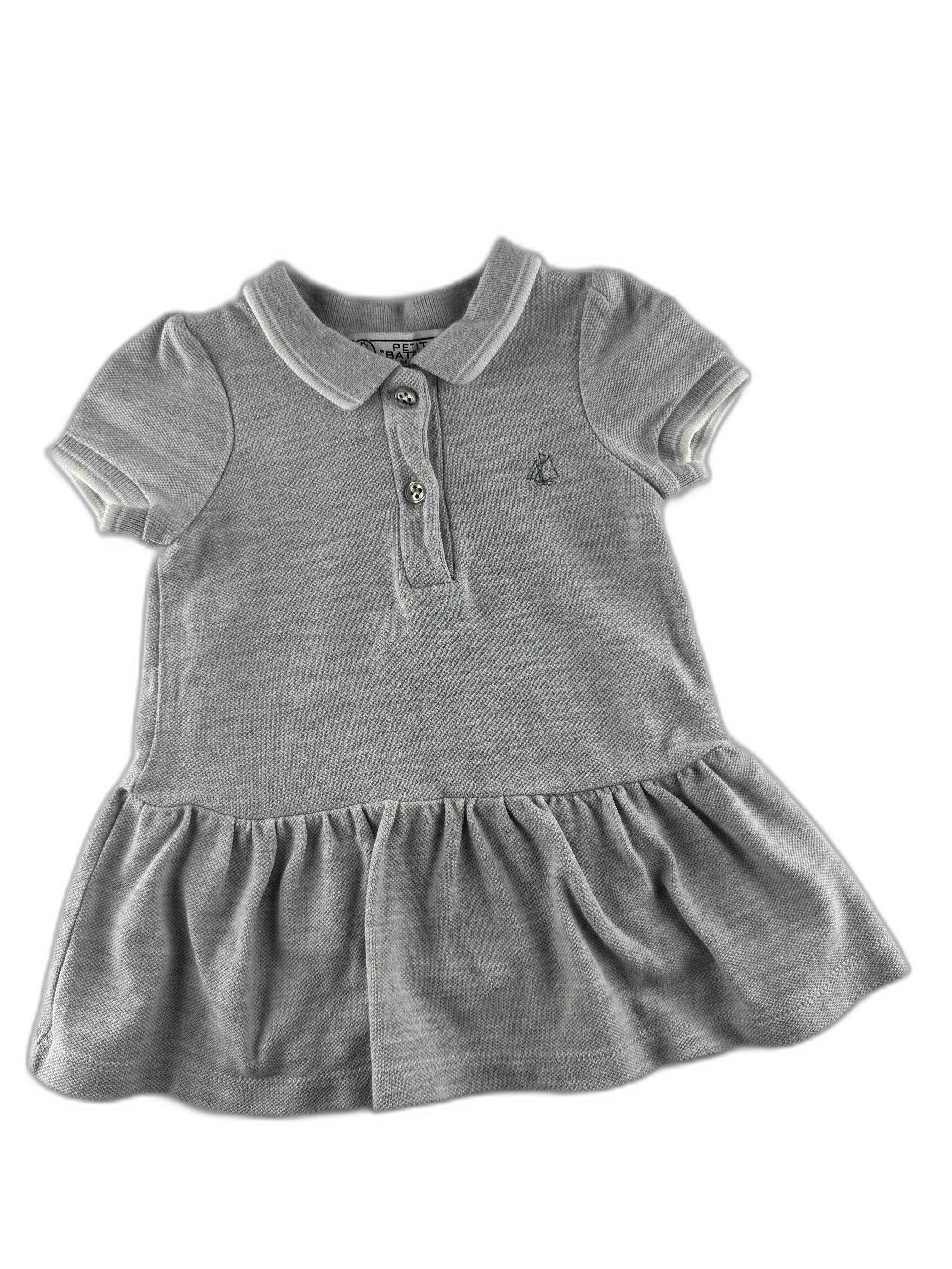 Petit Bateau - Robe polo gris chiné - taille 6 mois - seconde main