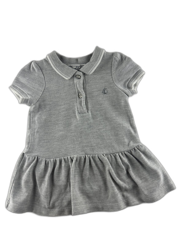 Petit Bateau - Robe polo gris chiné - taille 6 mois - seconde main