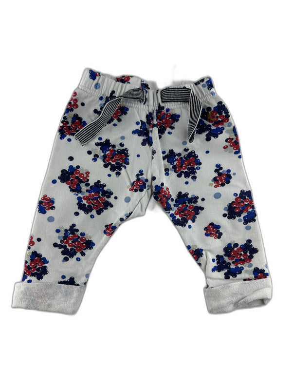 Petit Bateau - Pantalon jogger blanc imprimé fleuri - taille 3 mois - seconde main