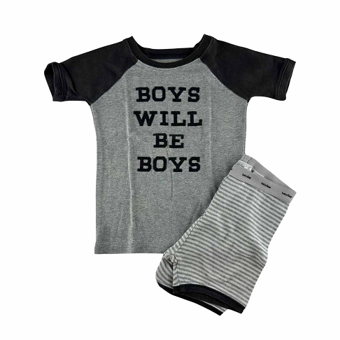 Ensemble Pyjama 2 pièces gris, imprimé velours "boys will be boys".