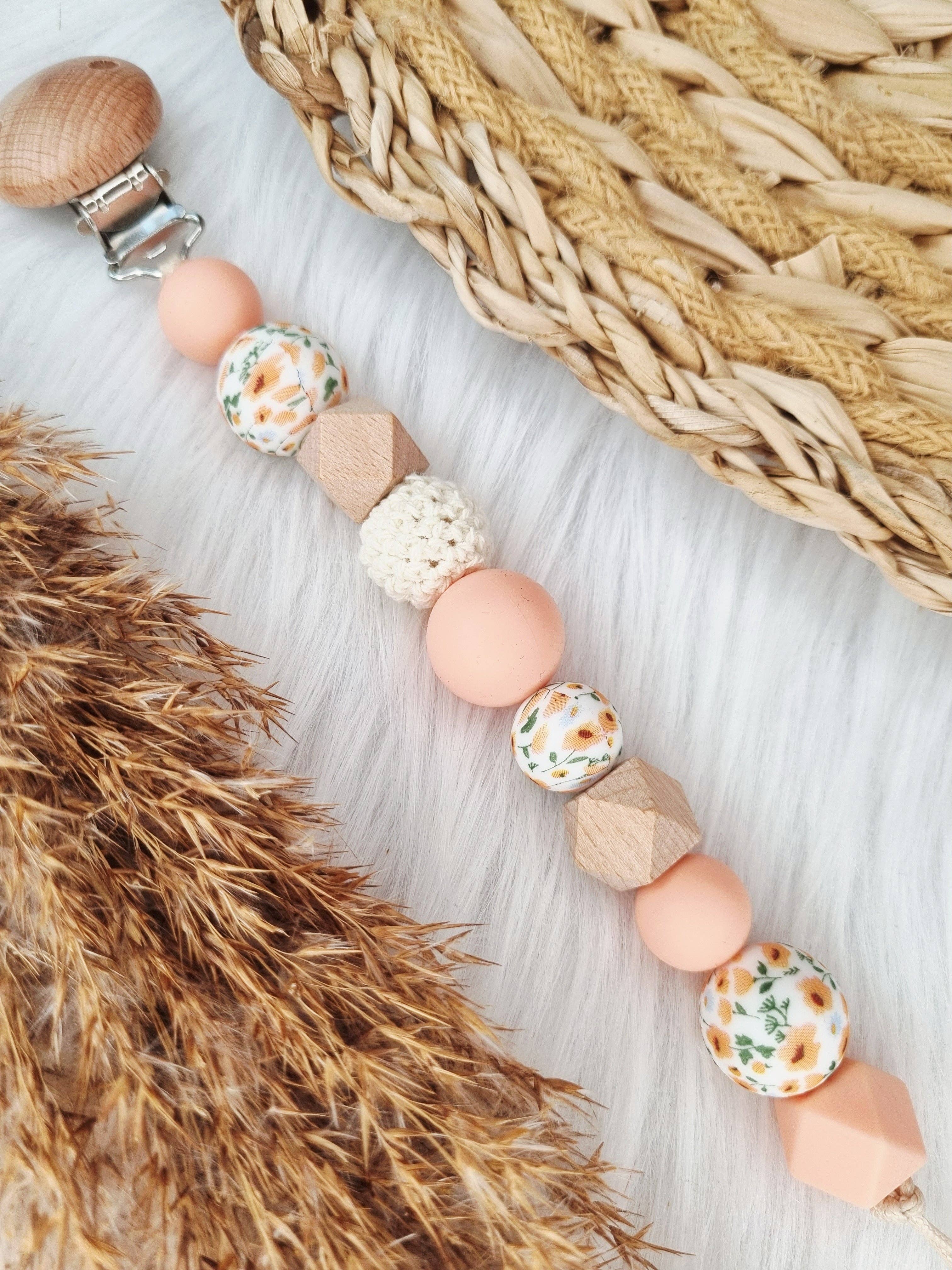 Attache-sucette - Fleur orange, pêche