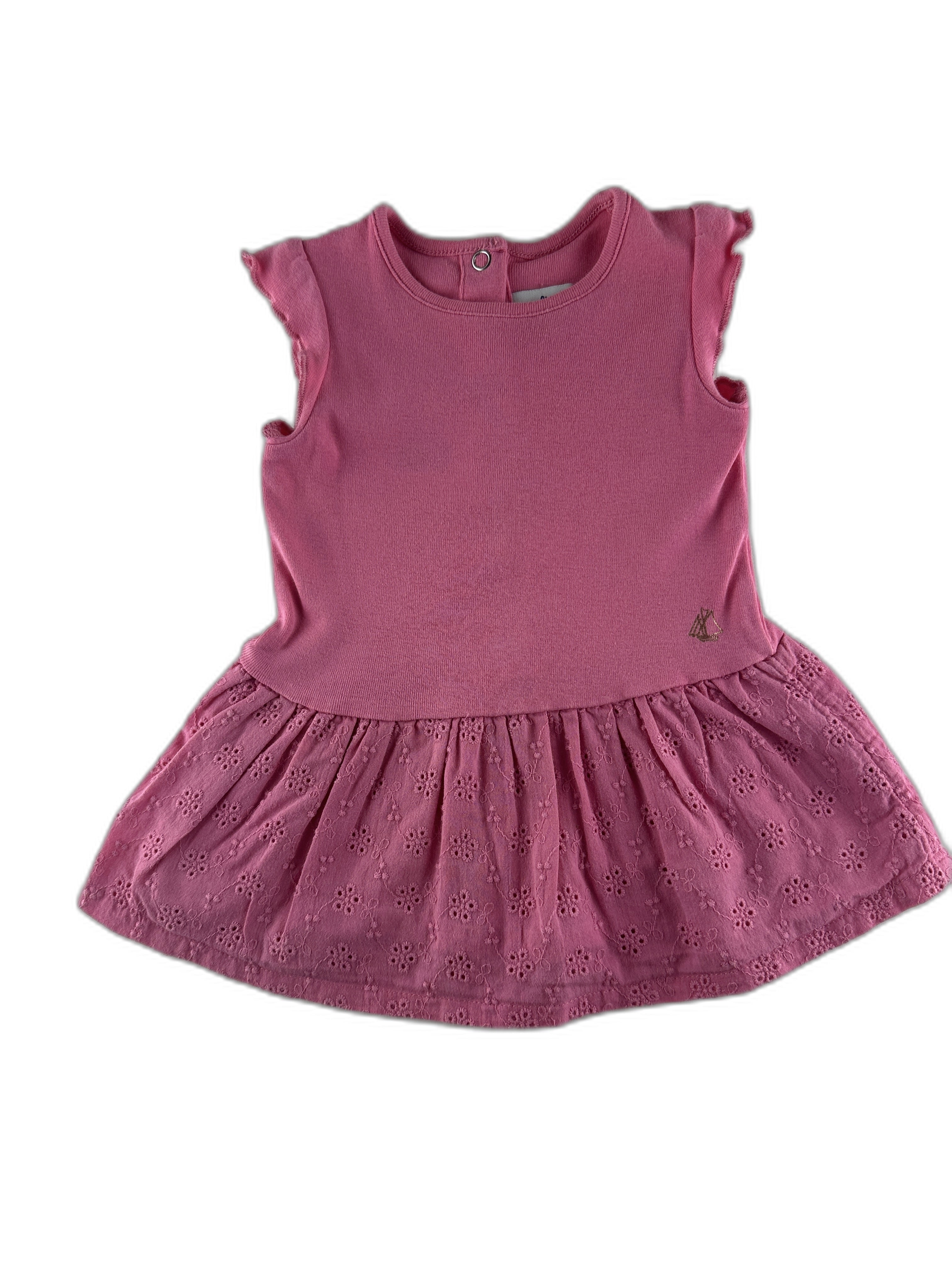 Petit Bateau - Robe rose a fleuri - taille 12 mois - seconde main