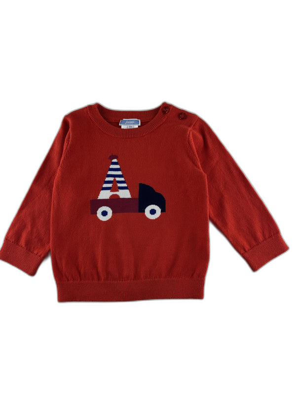 Jacadi - Pull rouge avec un  camion  - taille 18 mois - seconde main