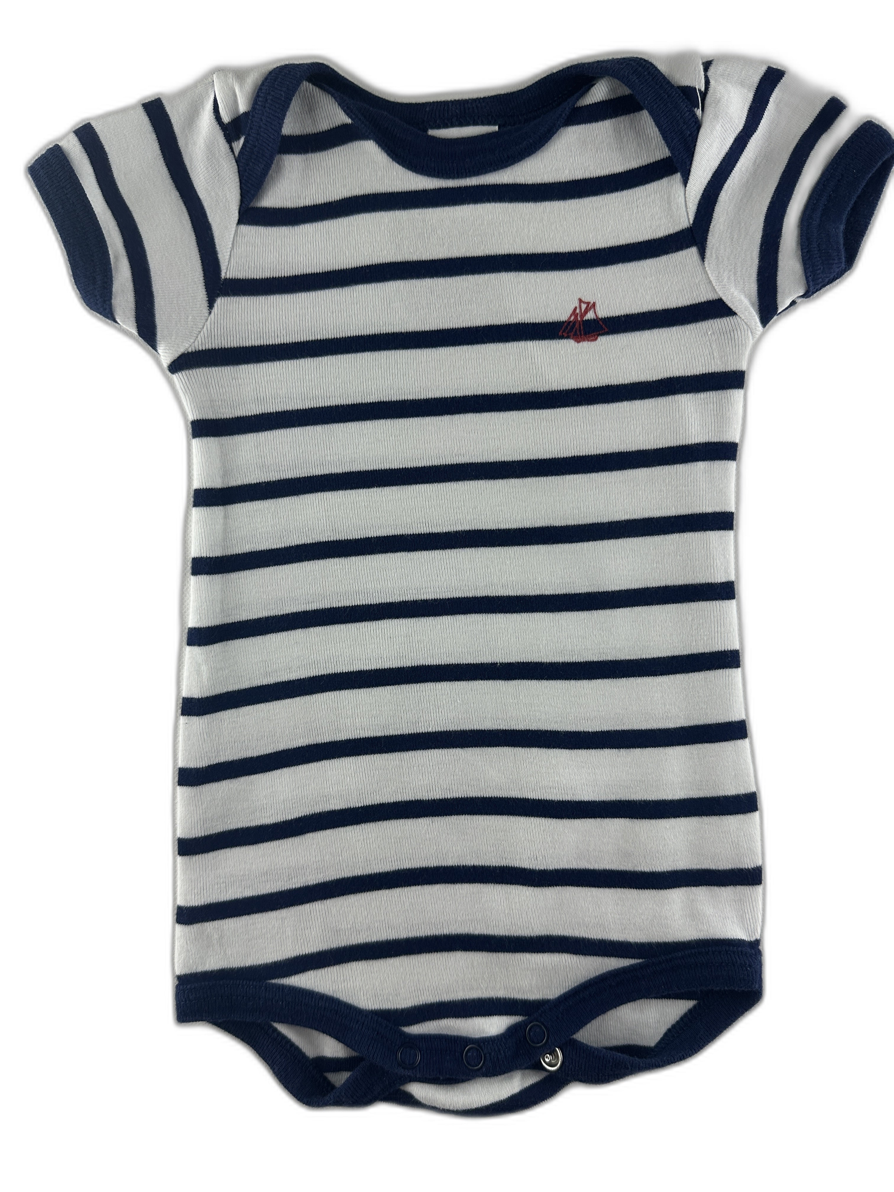 Petit Bateau - Body rayé manches courtes marine et blanc - taille 3 mois - seconde main