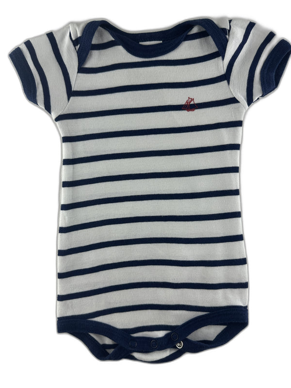 Petit Bateau - Body rayé manches courtes marine et blanc - taille 3 mois - seconde main