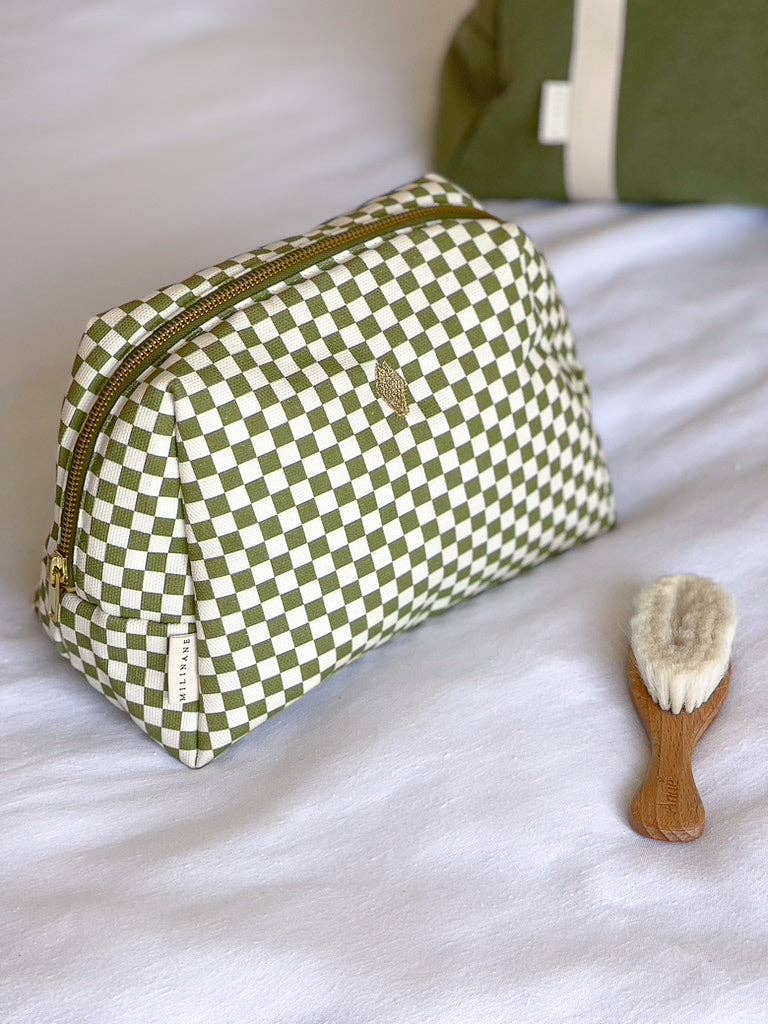 Trousse de toilette - JADE - imprimé damier vert