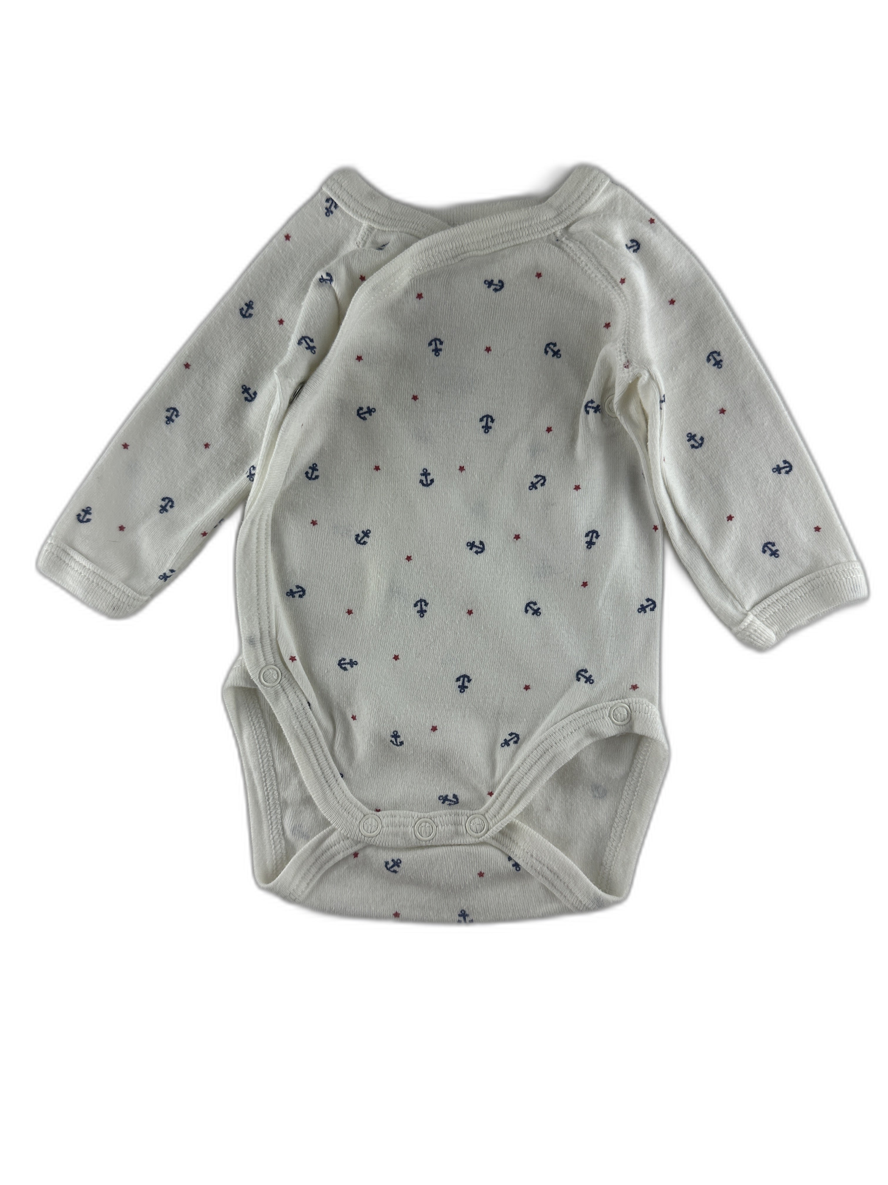 Petit Bateau - Body croisé manches longues blanc imprimé - taille naissance - seconde main