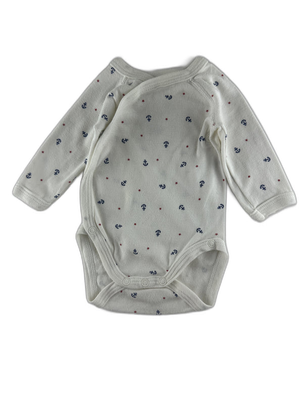 Petit Bateau - Body croisé manches longues blanc imprimé - taille naissance - seconde main