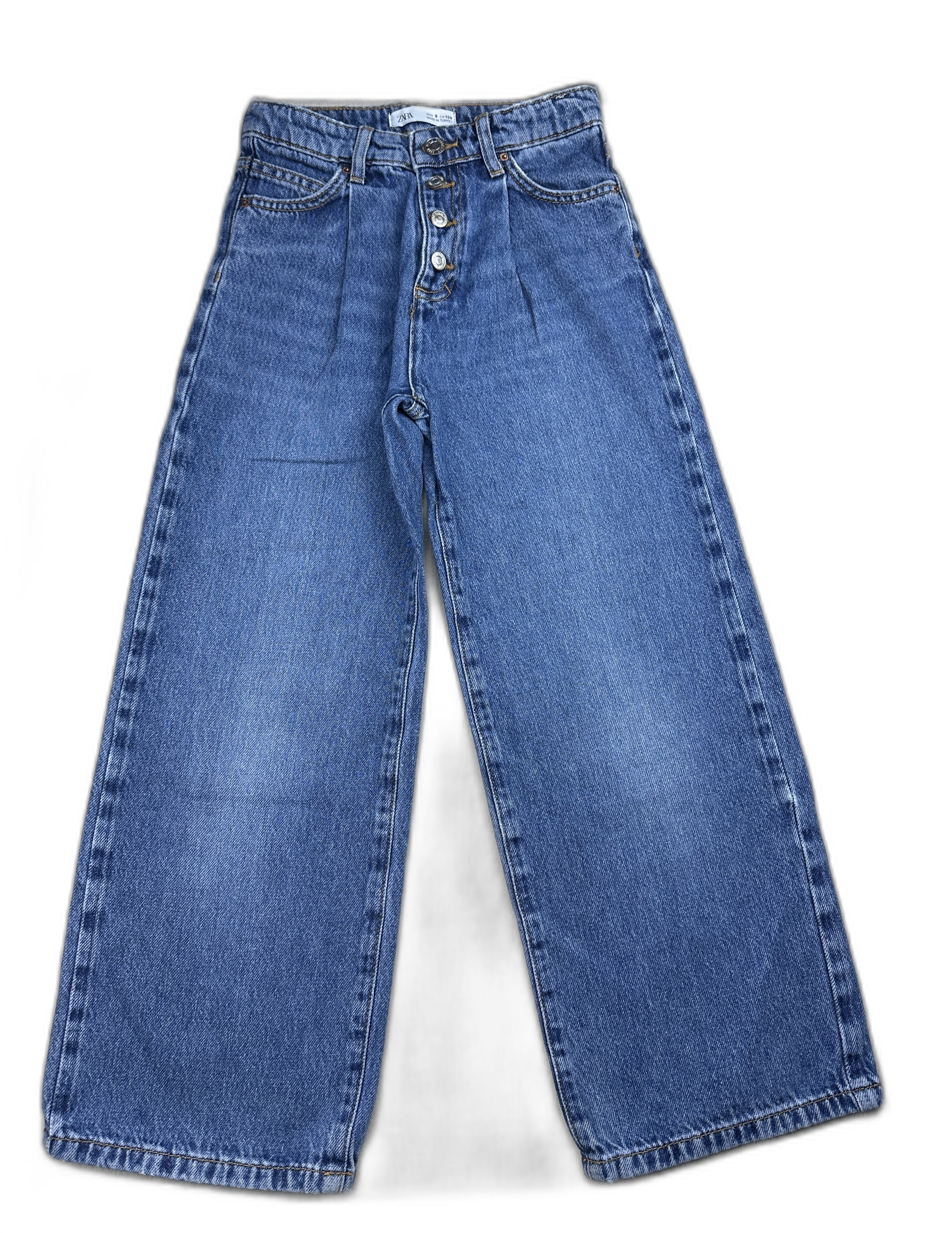 Zara - Jean wide leg bleu a uni - taille 9 ans / 134 cm - seconde main