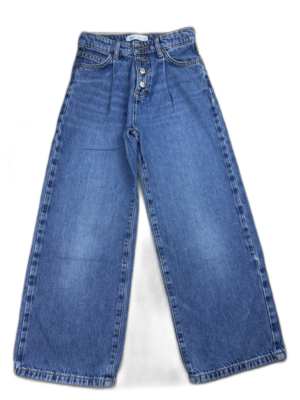 Zara - Jean wide leg bleu a uni - taille 9 ans / 134 cm - seconde main