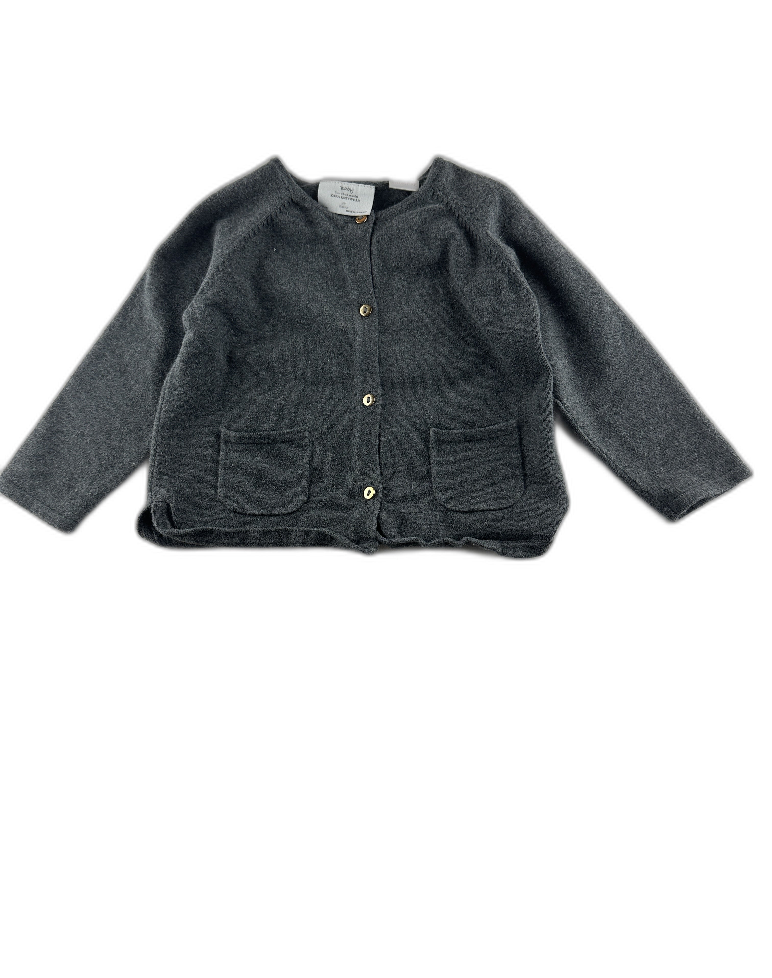 Zara - Cardigan gris anthracite chiné - taille 12 mois - seconde main