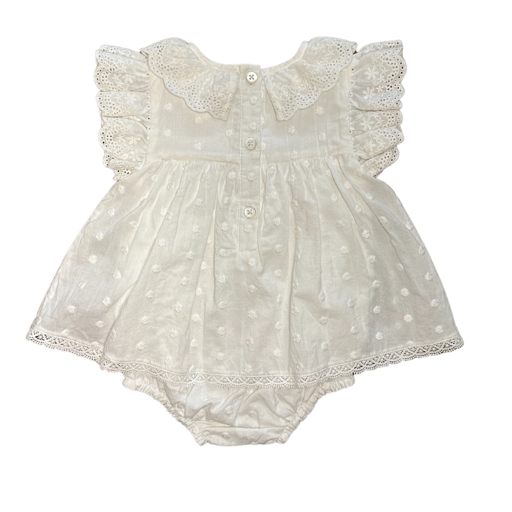 Robe coton plumetis blanche de Louise Misha chez Enbouclekids vue dos