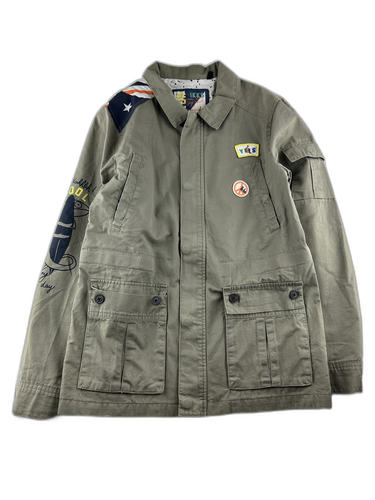 Ikks - Veste militaire kaki a écussons / patches - taille 12 ans - seconde main