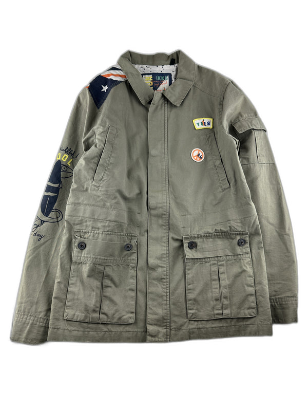 Ikks - Veste militaire kaki a écussons / patches - taille 12 ans - seconde main