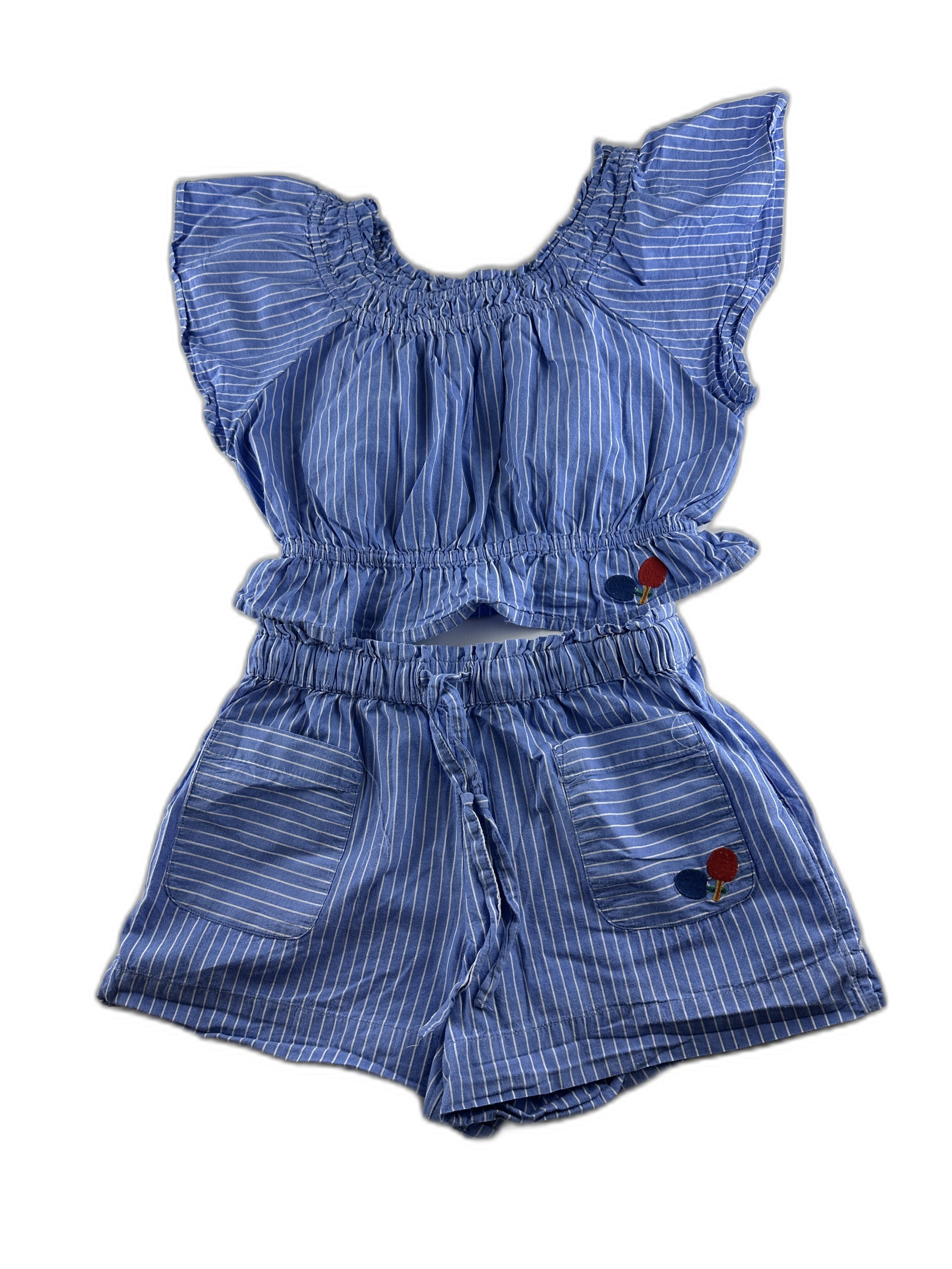 Monoprix - Ensemble 2 pièces (top + short) bleu ciel a rayure - taille 8 ans - seconde main