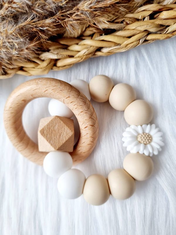 Anneau de dentition - Marguerite blanc, beige