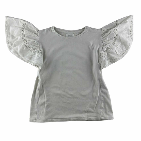 T-shirt MC volantées avec dentelle, blanc.