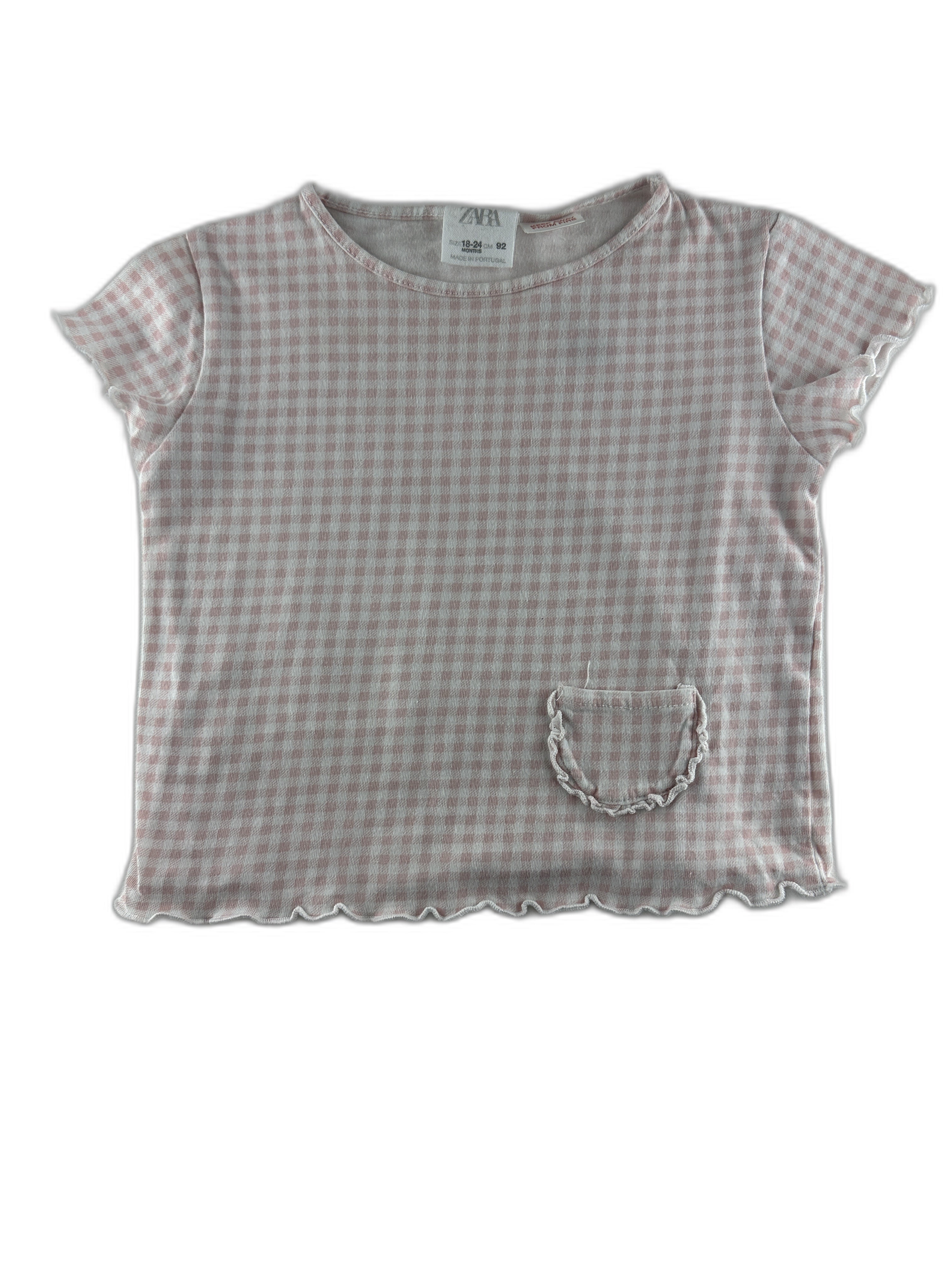 Zara - T-shirt rose et blanc vichy - taille 18/24 mois (92 cm) - seconde main