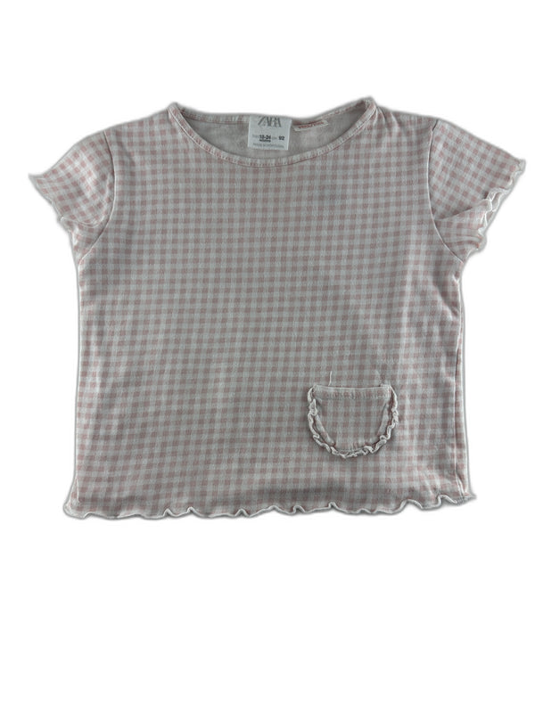 Zara - T-shirt rose et blanc vichy - taille 18/24 mois (92 cm) - seconde main