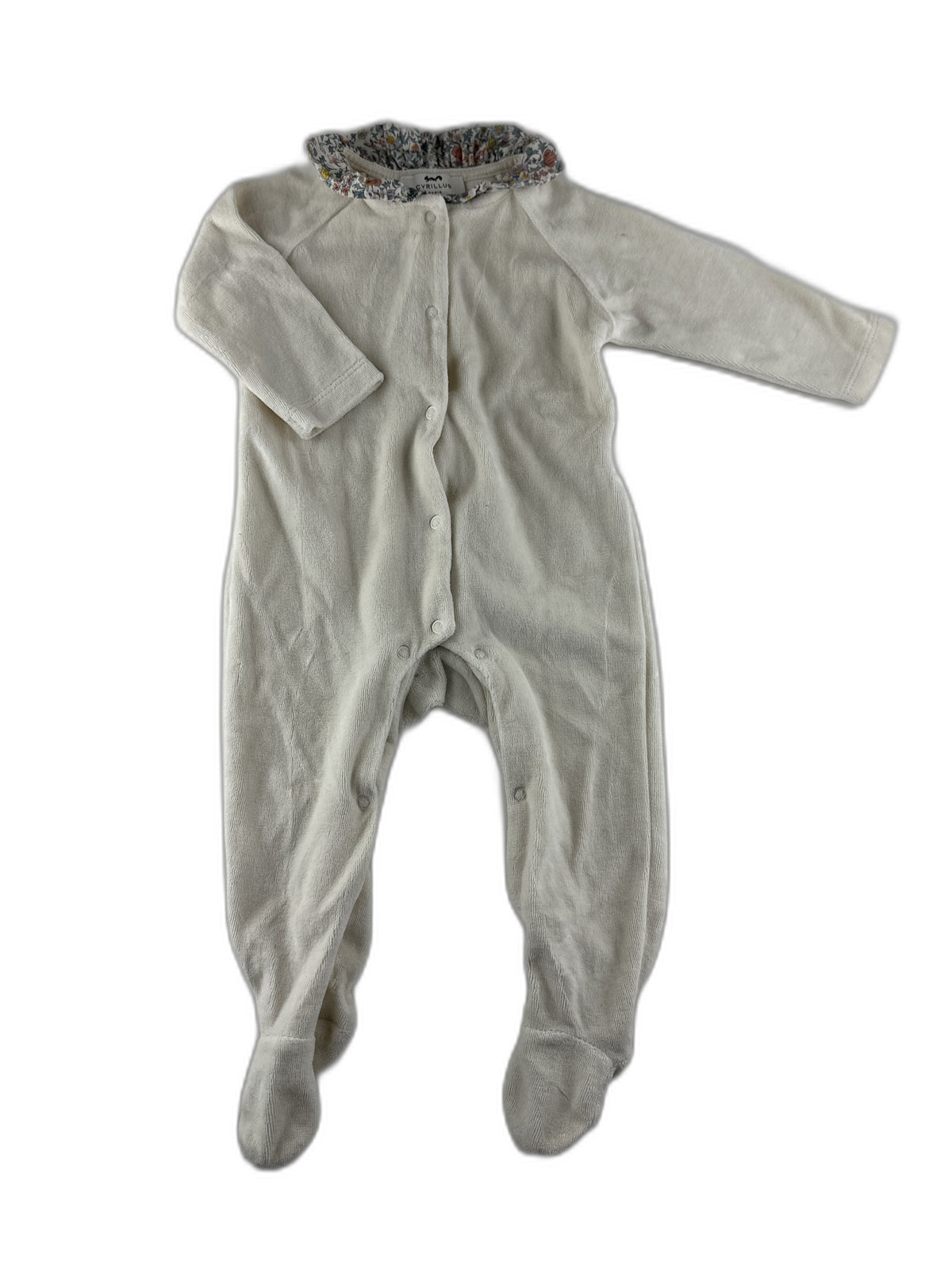 Pyjama Cyrillus blanc col fleuri - 9 mois - seconde main