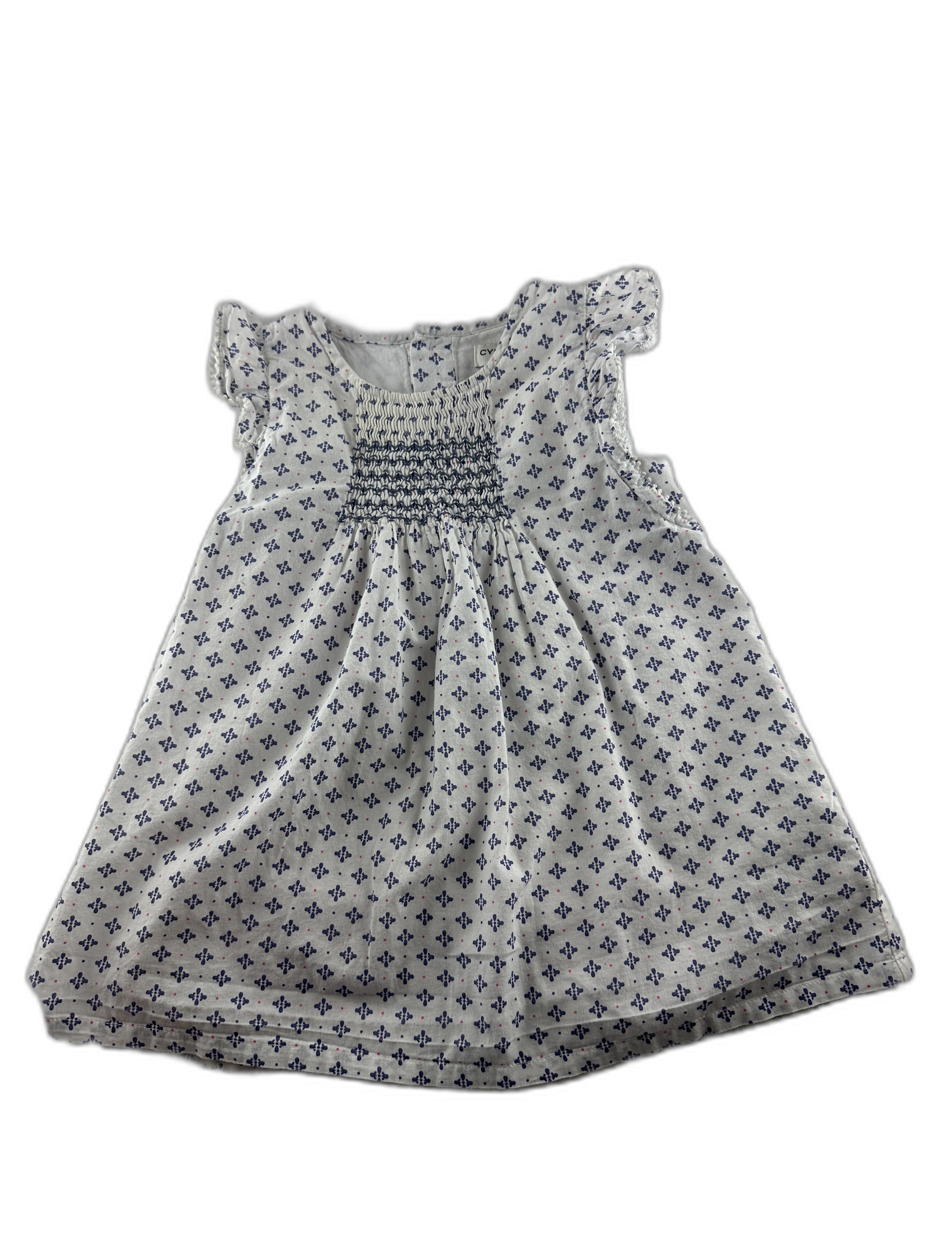 Cyrillus - Robe blanche imprimé géométrique marine - taille 12 mois - seconde main