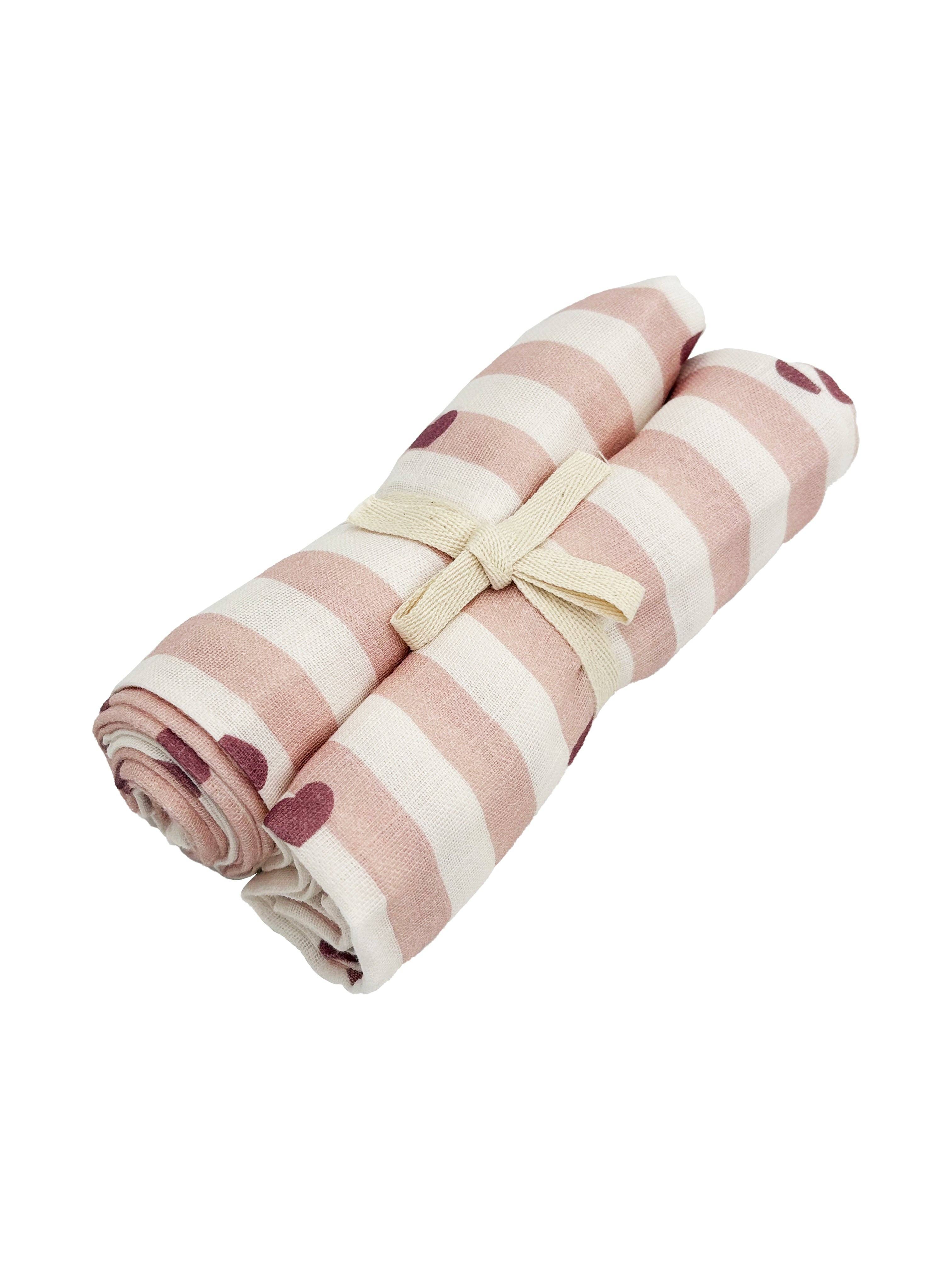 Lot de 2 langes en coton motif Candy Cane - GASPARD - rayé rose