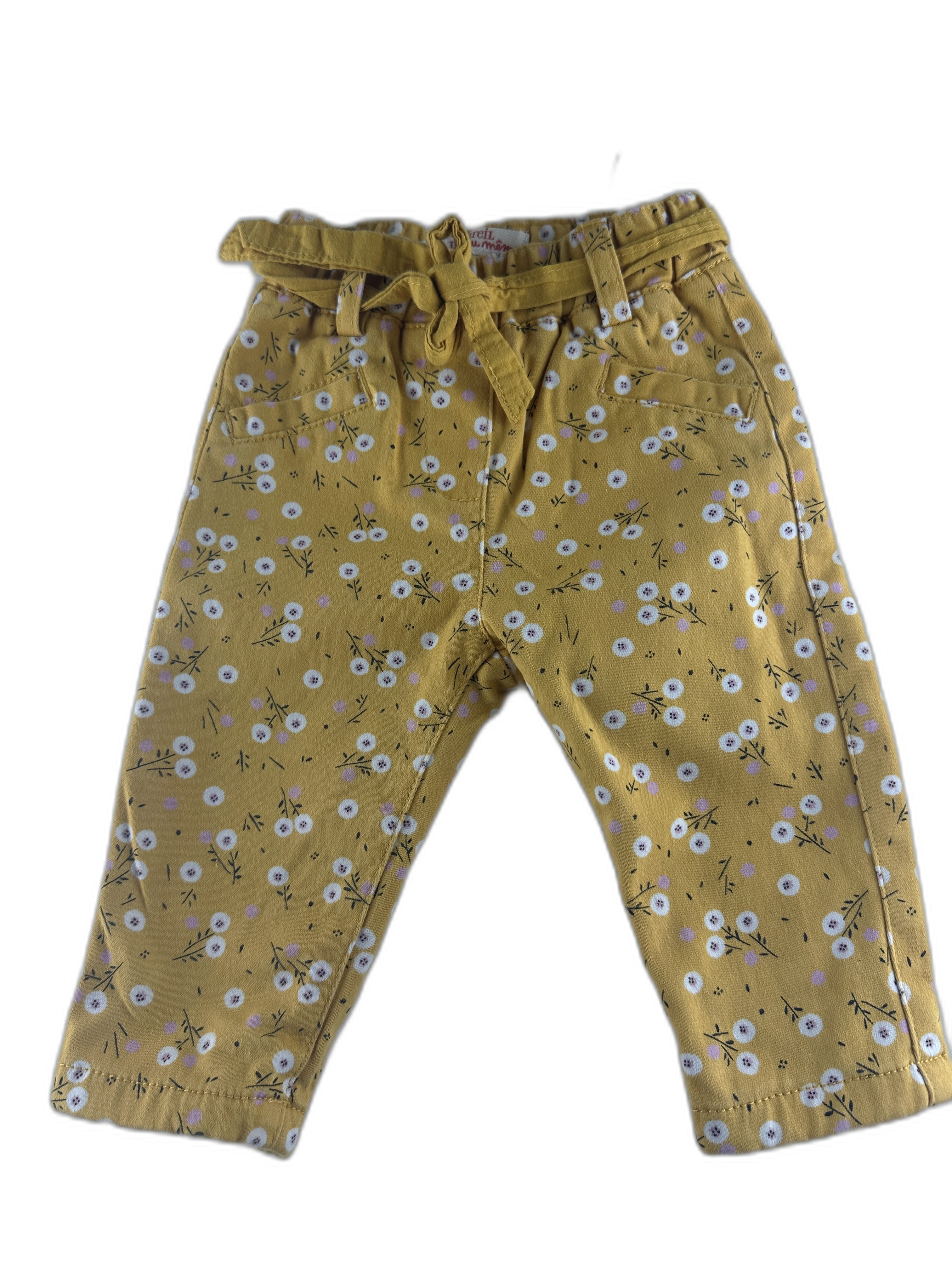 Soleil de Mème - Pantalon moutarde imprimé fleurettes - taille 6 mois / 68 cm - seconde main