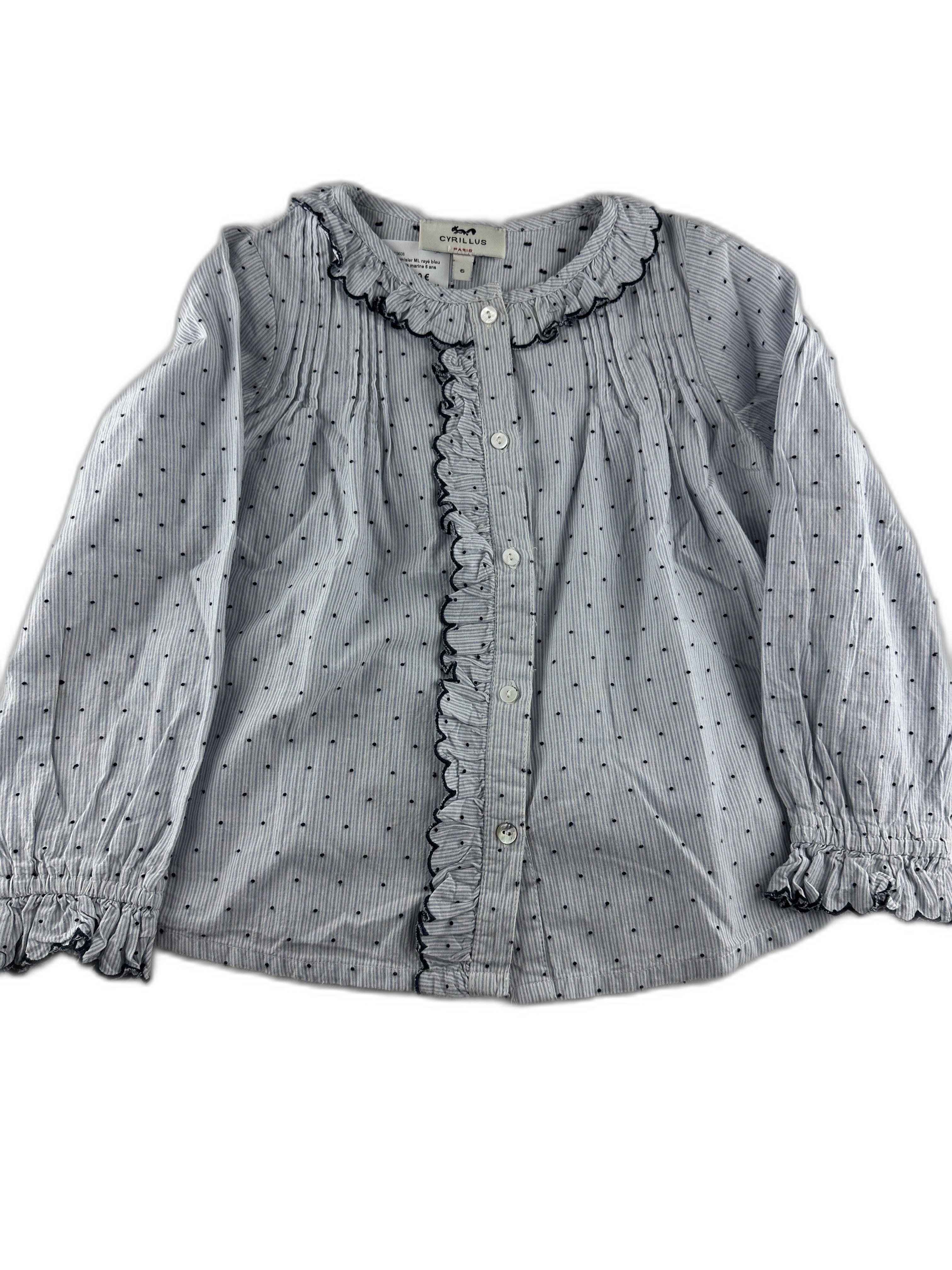 Cyrillus - Chemise bleu ciel, rayures fines - taille 6 ans - seconde main
