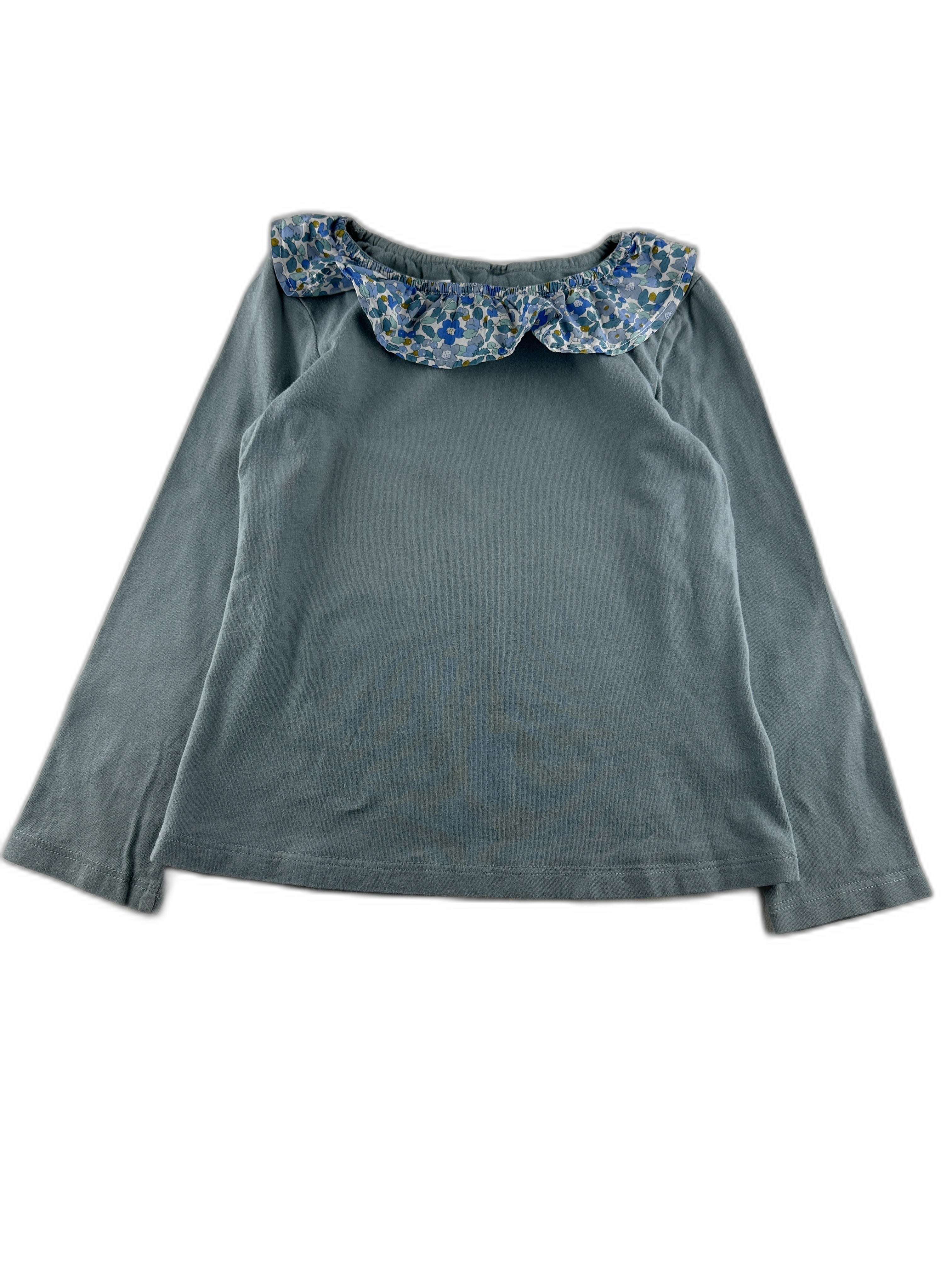 Cyrillus - T-shirt manches longues bleu, col fleuri - taille 6 ans - seconde main