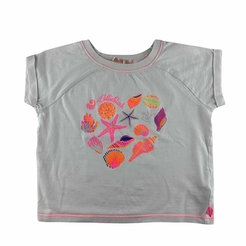 T-shirt blanc avec impression coquillages rose/orange néon.