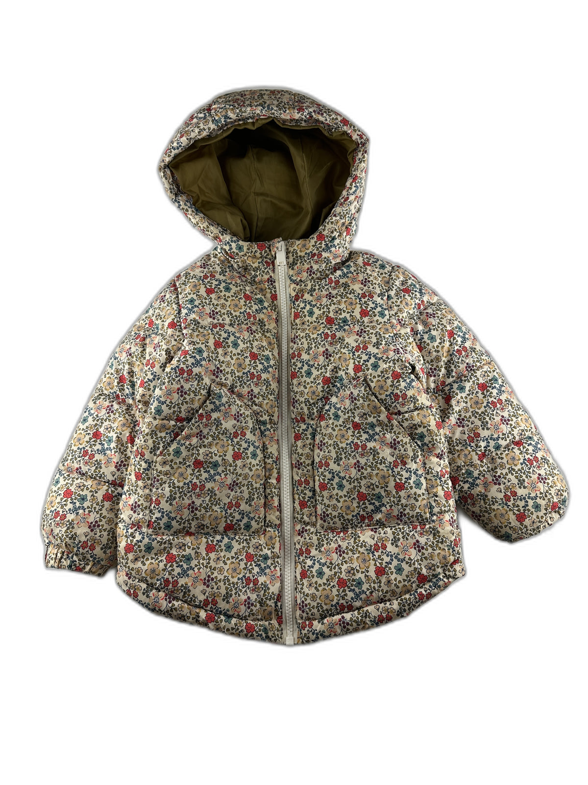 Monoprix kids- Doudoune à capuche beige imprimée fleuri - taille 3 ans - seconde main