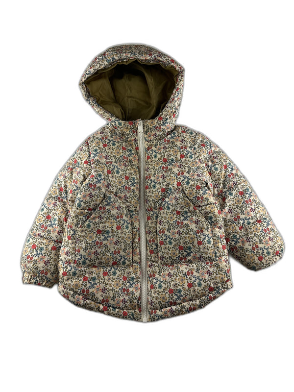 Monoprix kids- Doudoune à capuche beige imprimée fleuri - taille 3 ans - seconde main