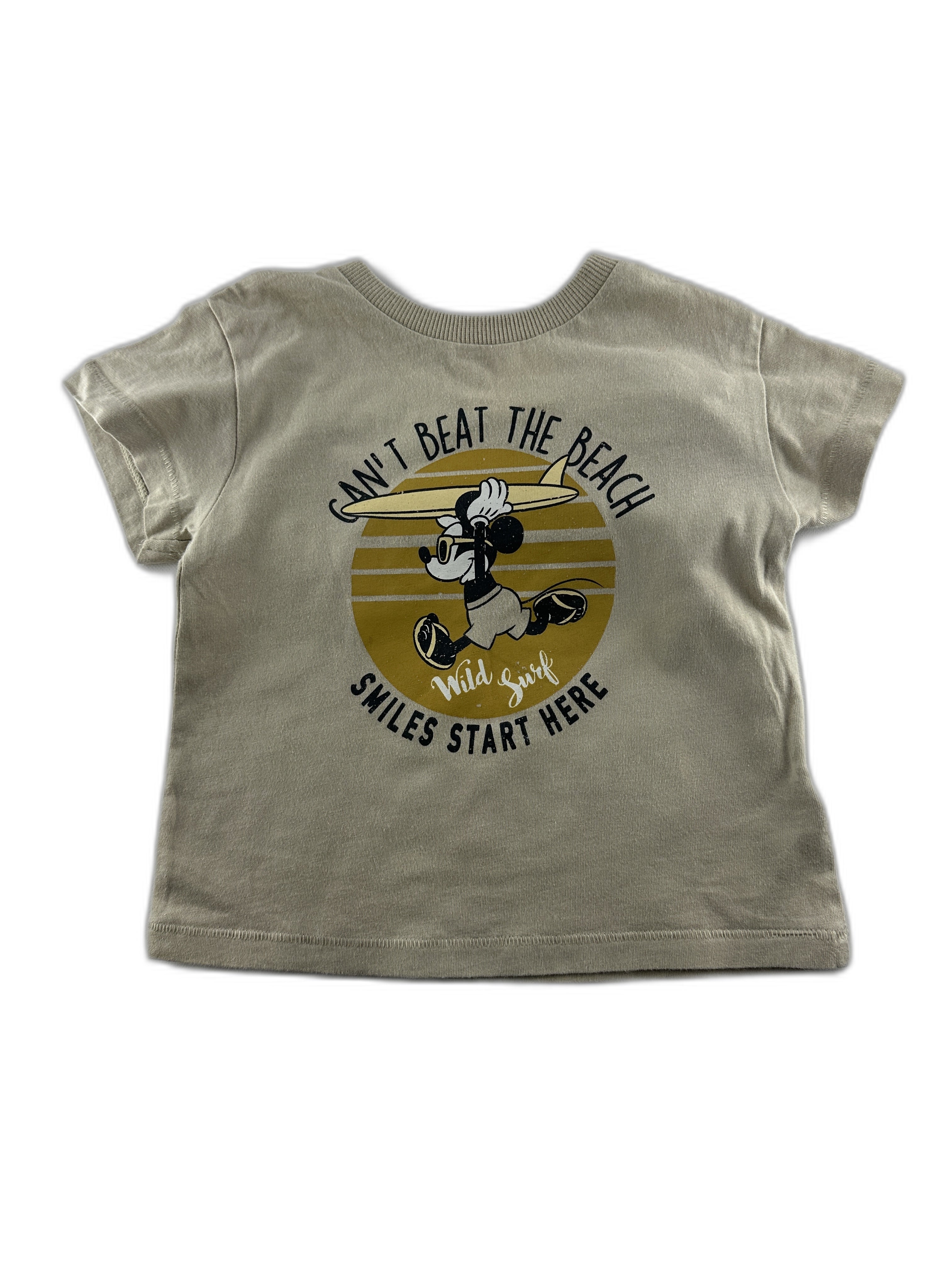 Disney - T-shirt beige imprimé mickey mouse surfeur - taille 12 mois - seconde main
