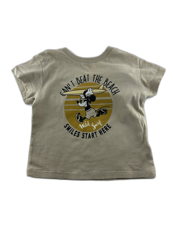 Disney - T-shirt beige imprimé mickey mouse surfeur - taille 12 mois - seconde main