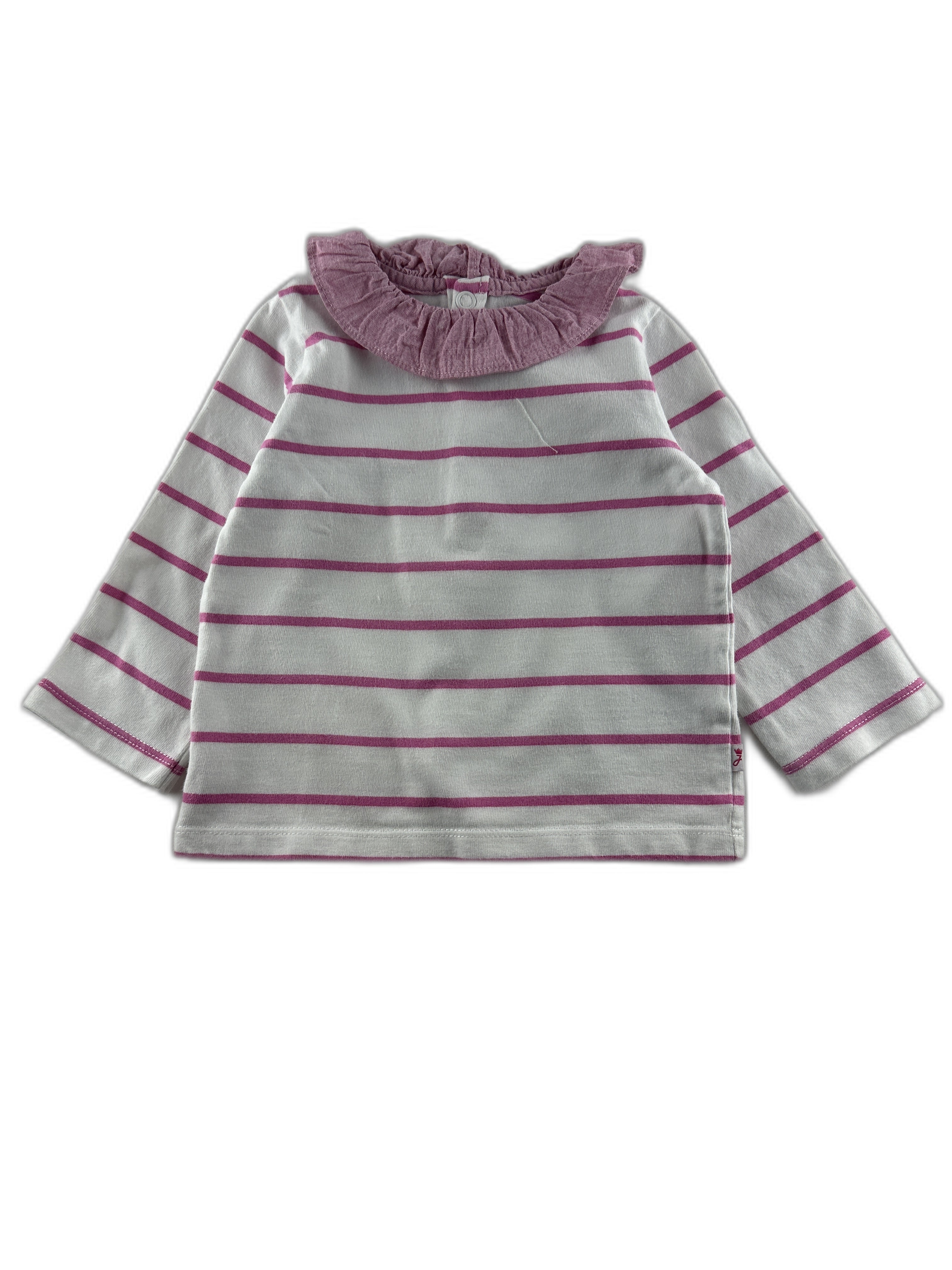 Jacadi - T-shirt manches longues blanc à rayure rose- taille 12 mois / 70 cm - seconde main