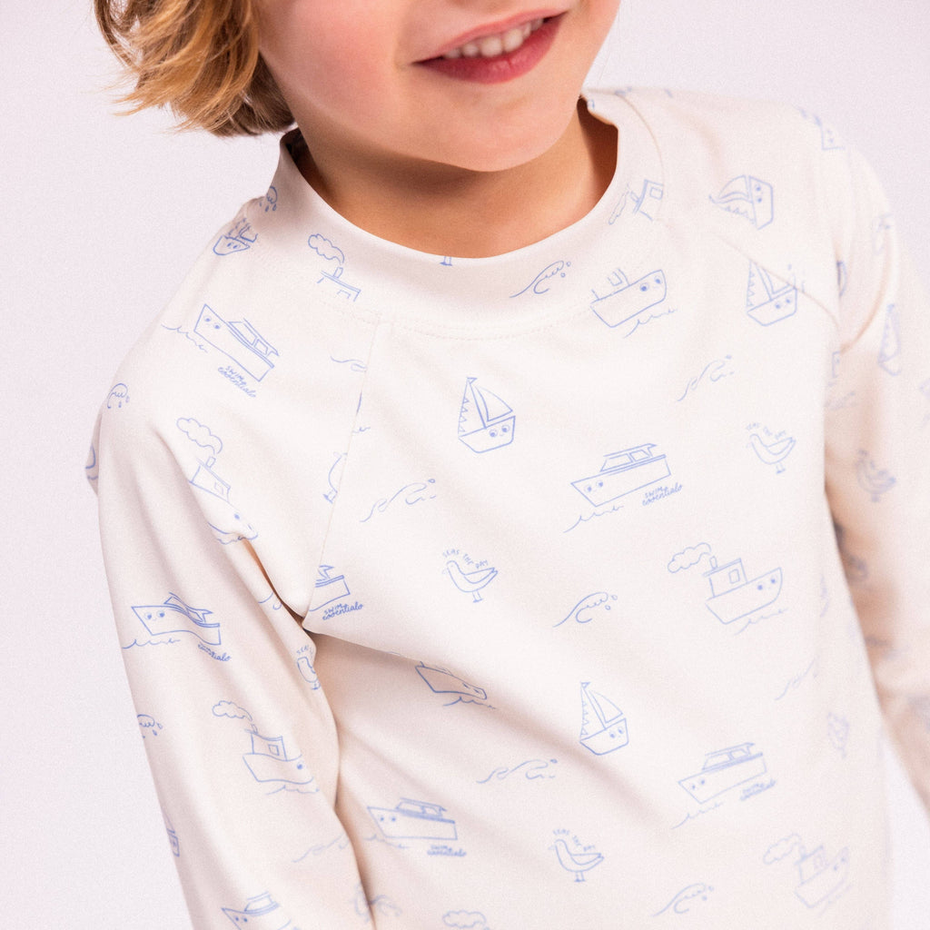 T-shirt anti‑UV de natation à manches longues - beige/bleu - taille: 122/128