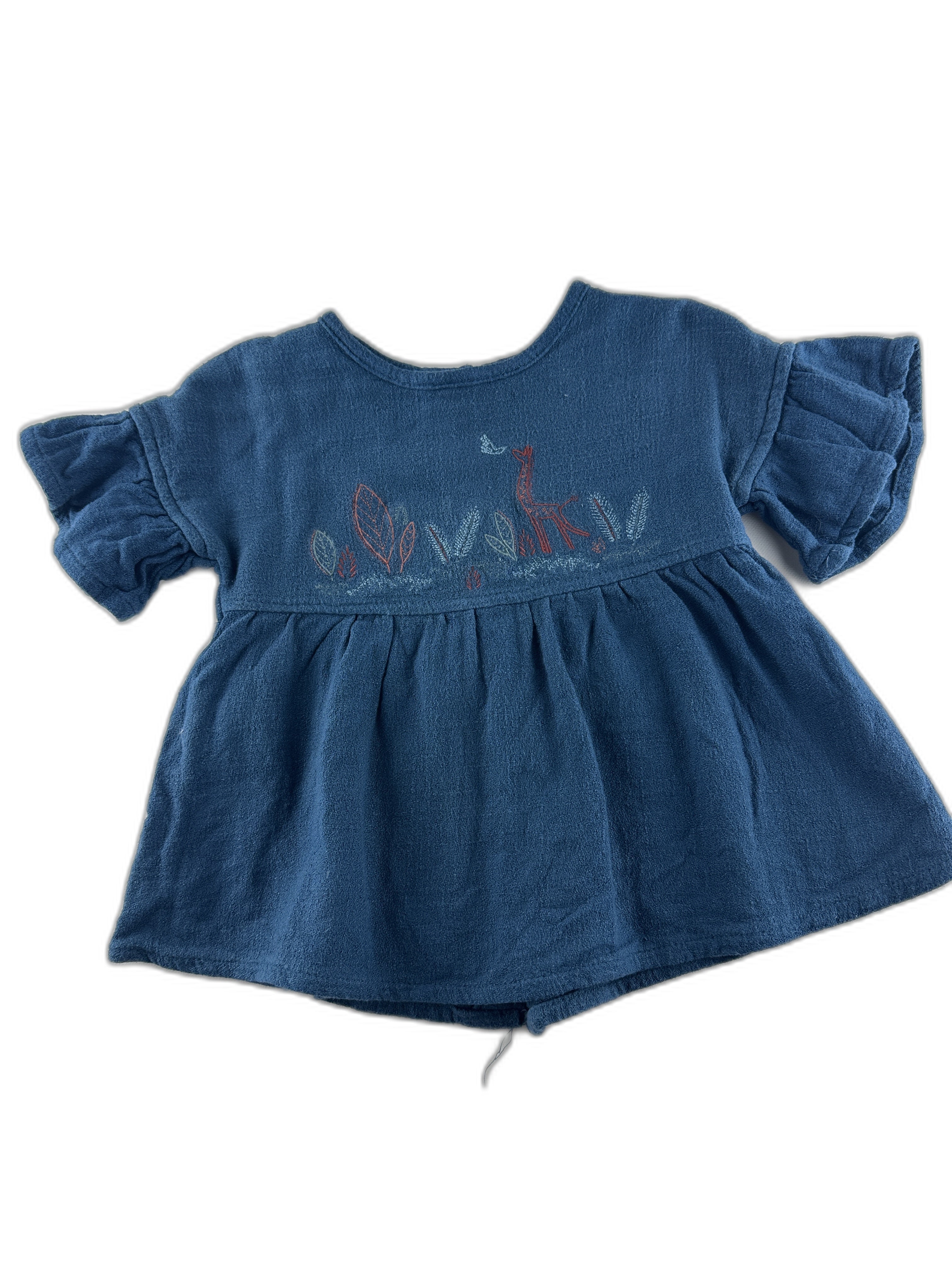 Moulin Roty  - Blouse bleu imprimée feuilles - taille 18 mois - seconde main