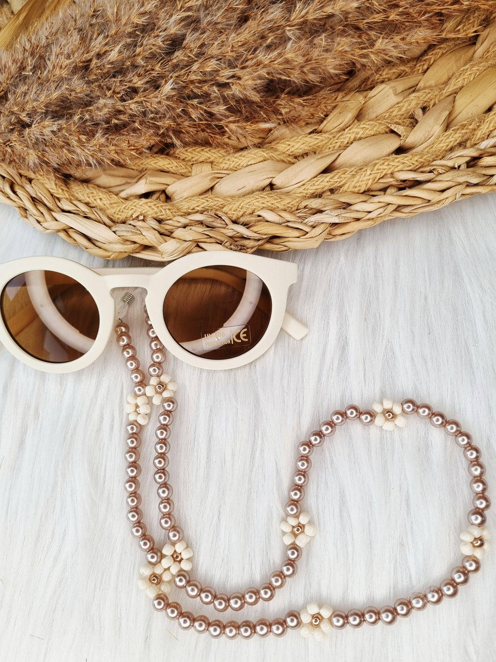 Cordon de lunettes Daisy perle marron foncé