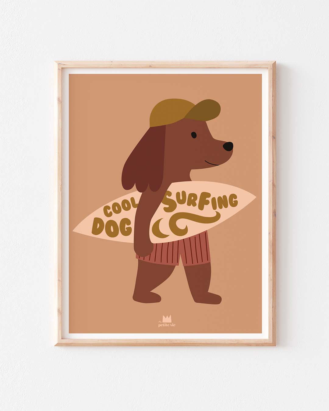 Affiche - Cool surfing dog Hawaï - casquette (30 x 40 cm)