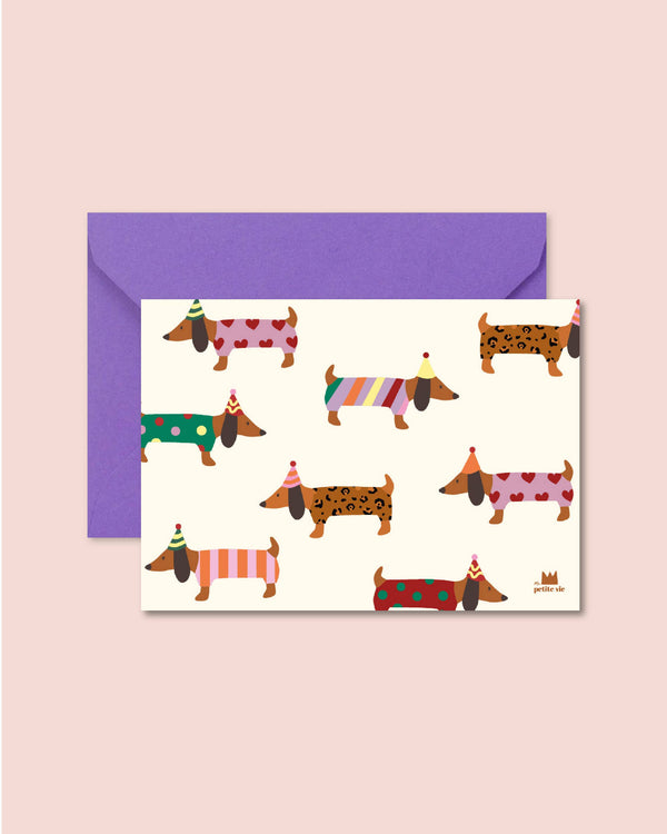 Carte "Anniversaire" - Teckel Birthday  (avec enveloppe)