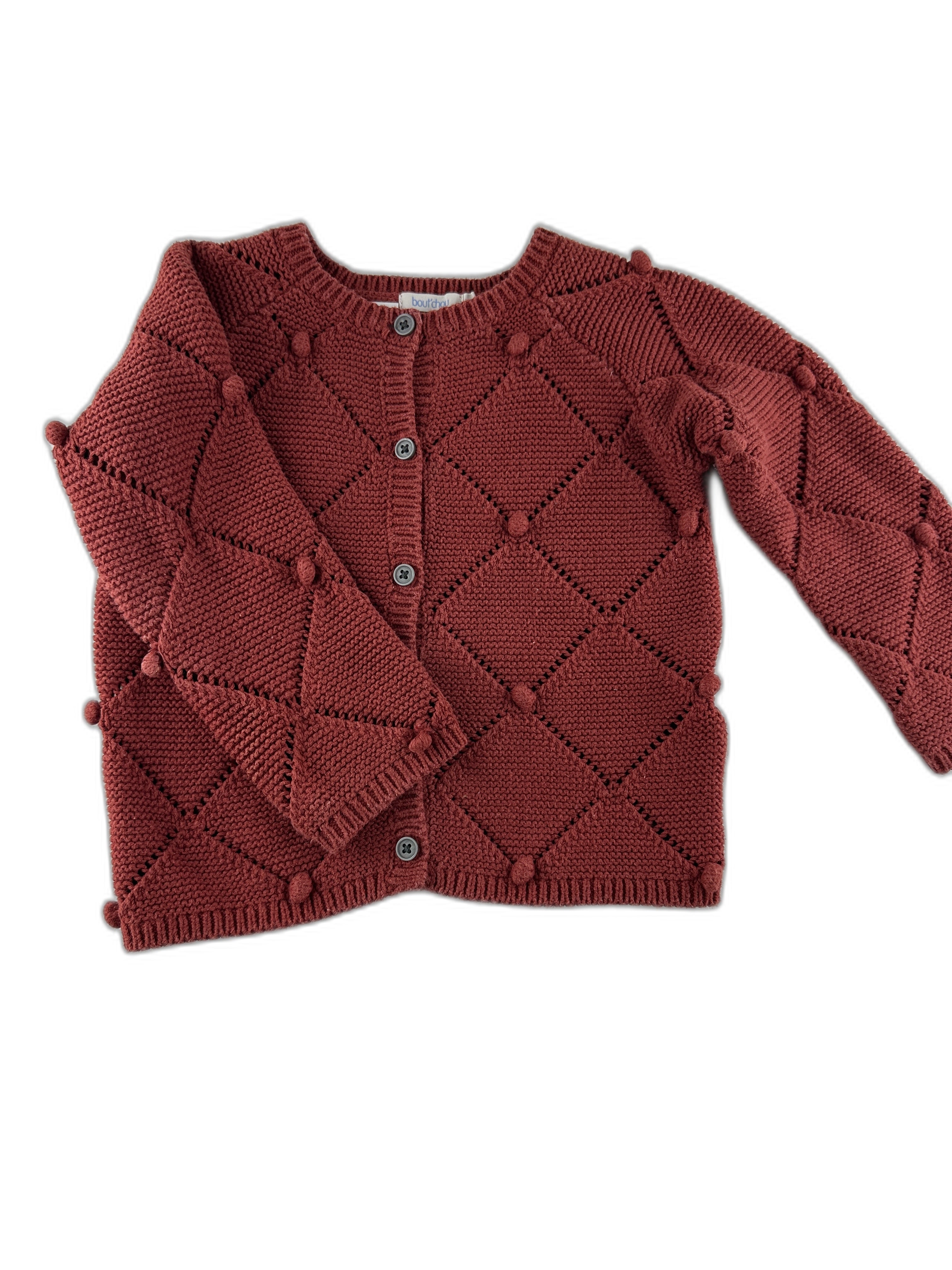 Bout'chou - Cardigan rouge  avec pompons - taille 12 mois - seconde main