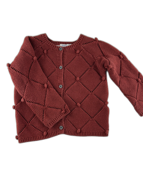 Bout'chou - Cardigan rouge  avec pompons - taille 12 mois - seconde main