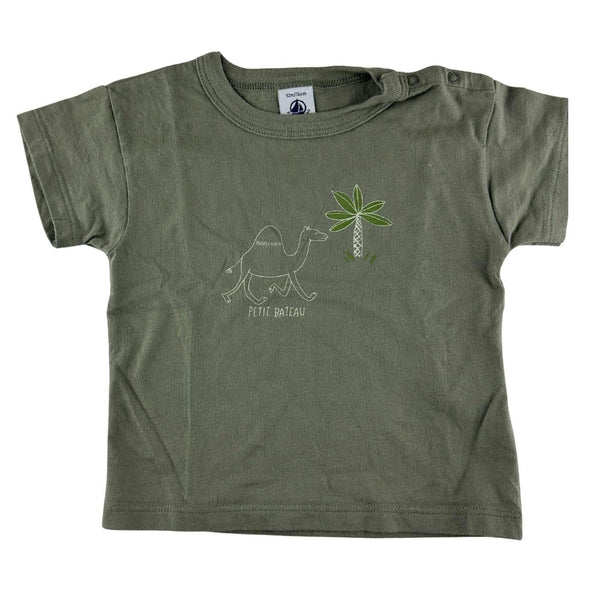 Petit bateau - tee shirt kaki imprimé manches courtes - taille 12 mois - seconde main