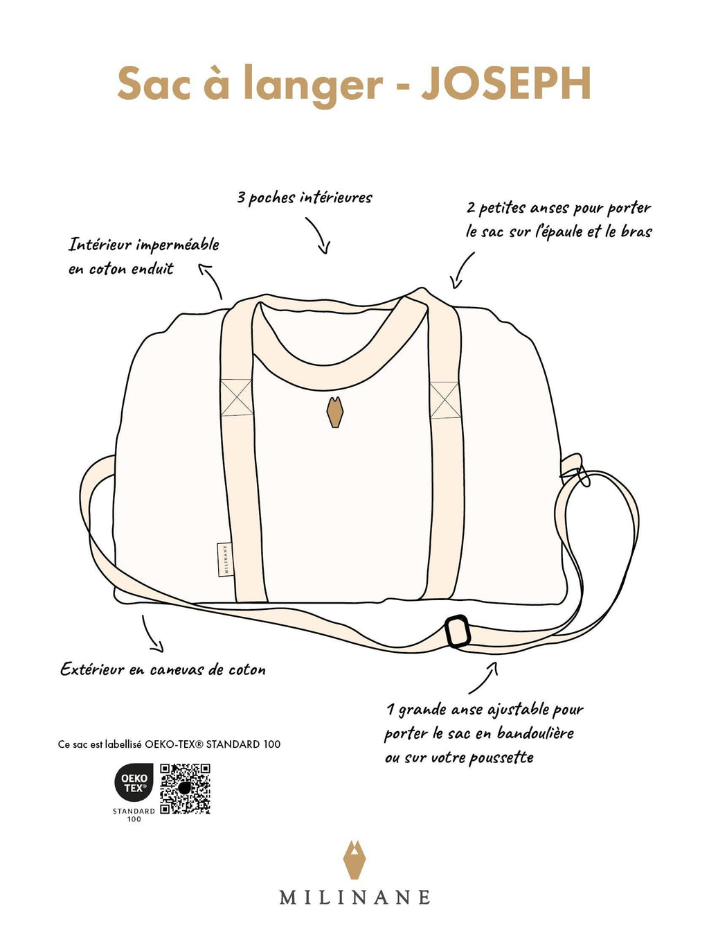 Sac à langer - rayé kaki/ écru