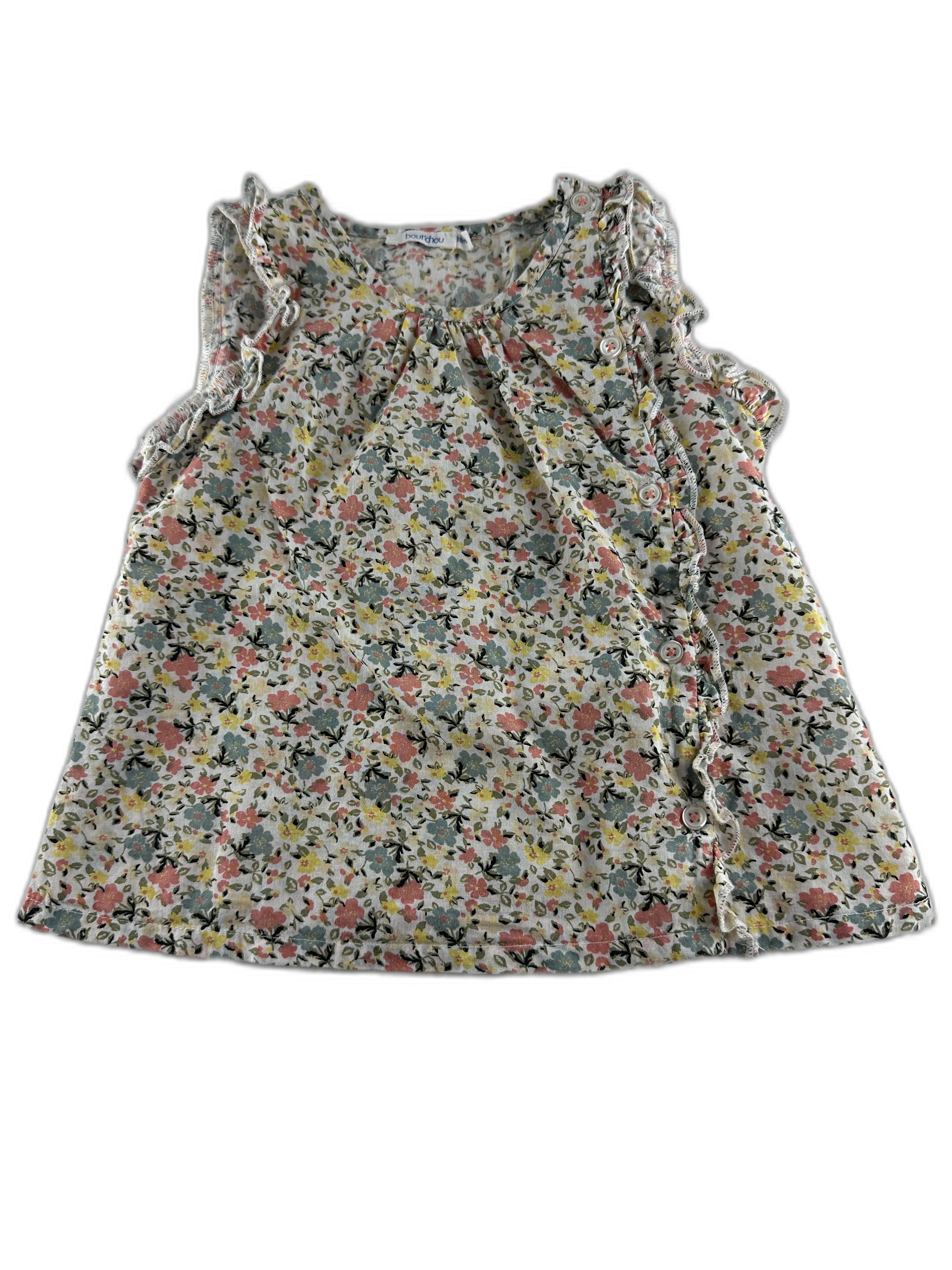Boutchou - Blouse sans manches blanc imprimée fleurettes - taille 18 mois - seconde main