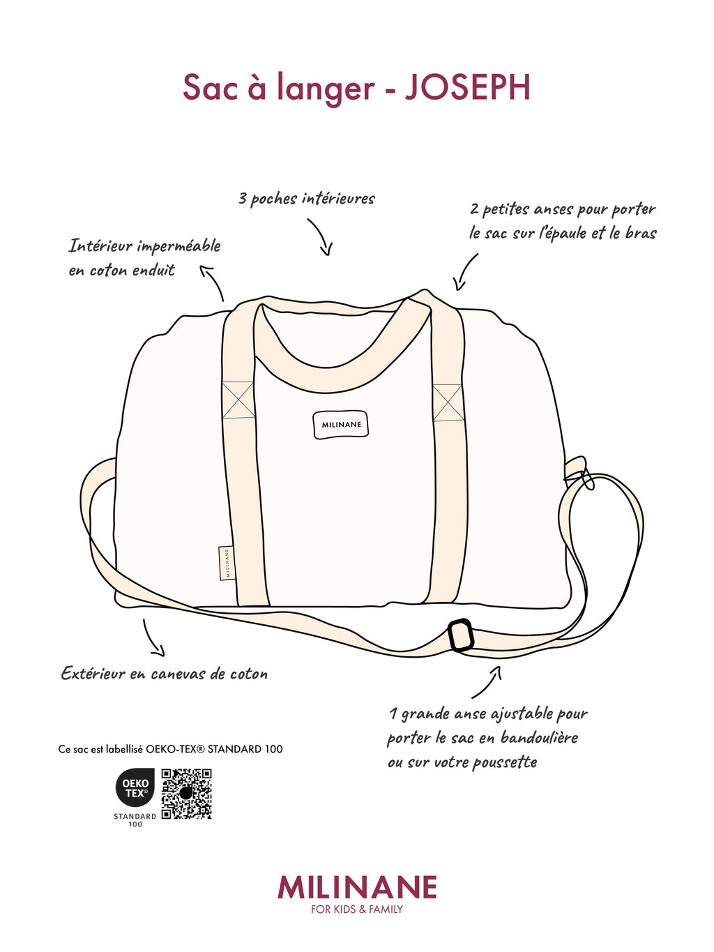 Sac à langer - rayé kaki/ écru