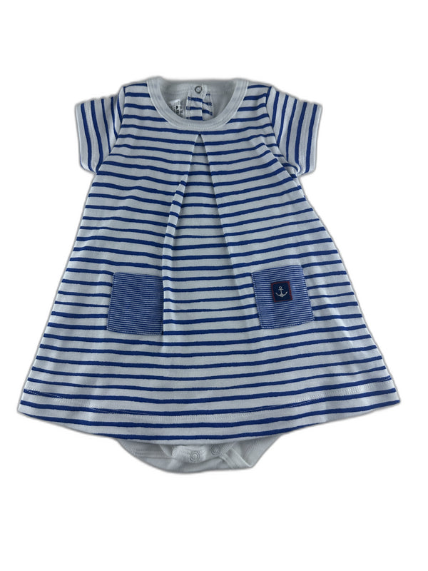Petit Bateau - Robe body marine a rayure - taille 6 mois / 67 cm - seconde main