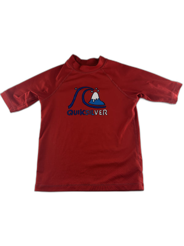 Quiksilver - T-shirt de bain / Rashguard rouge avec logo - taille 7 ans - seconde main