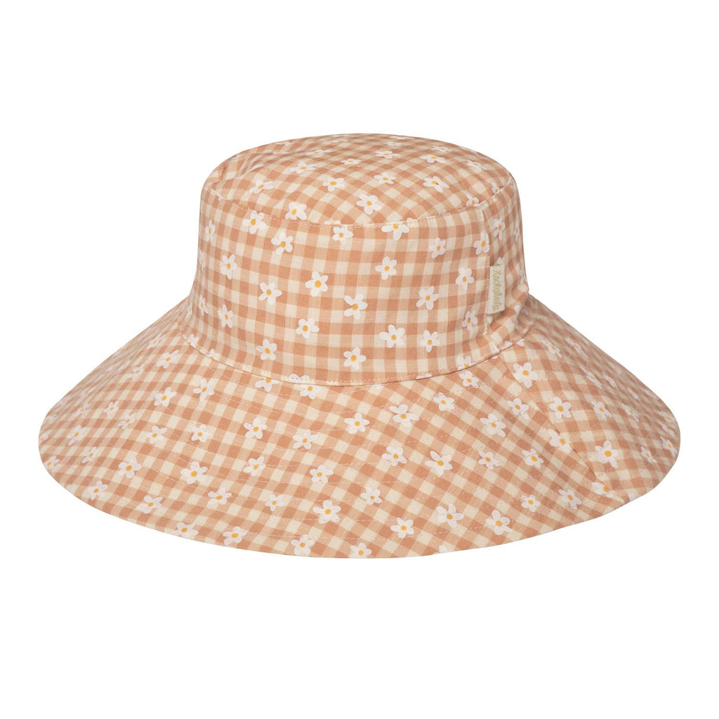 Chapeau de soleil réversible à carreaux vichy et marguerites 3-6 ans