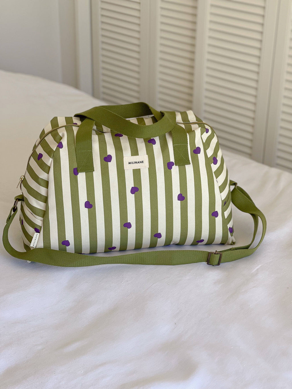 Sac à langer - rayé kaki/ écru